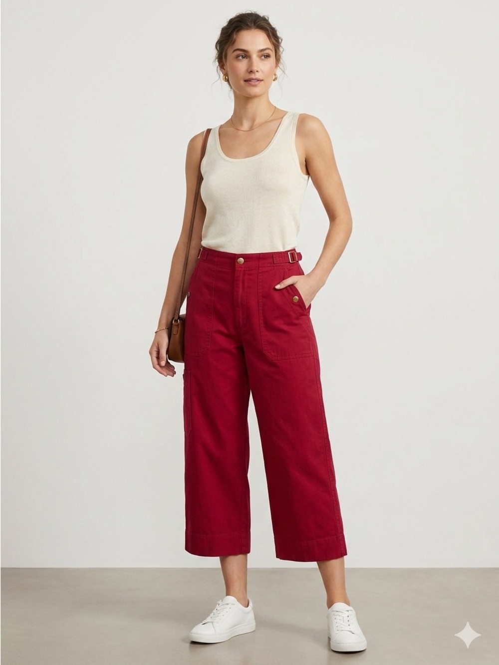 Lauren Ralph Lauren Y2K Red Cargo Capri Pants Size 8 Cotton Casual Summer